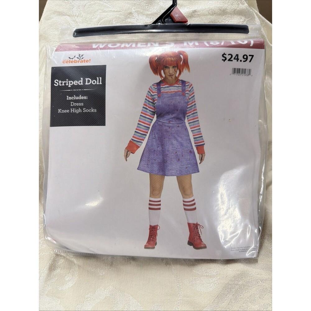 Striped Doll Costume Adult M 8/10 Way to Celebrate Halloween Horror Party